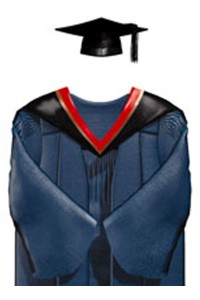 訂製理工大學工程碩士畢業袍 黑色方形畢業帽 紅色肩帶披肩 碩士畢業袍製衣廠DA214